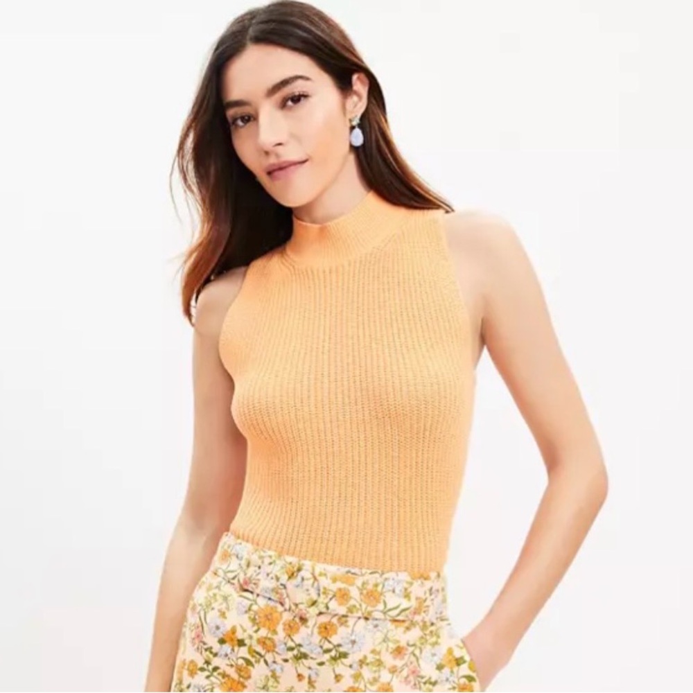 LOFT Sleeveless Mock Neck Knit Tank in Soft Peach